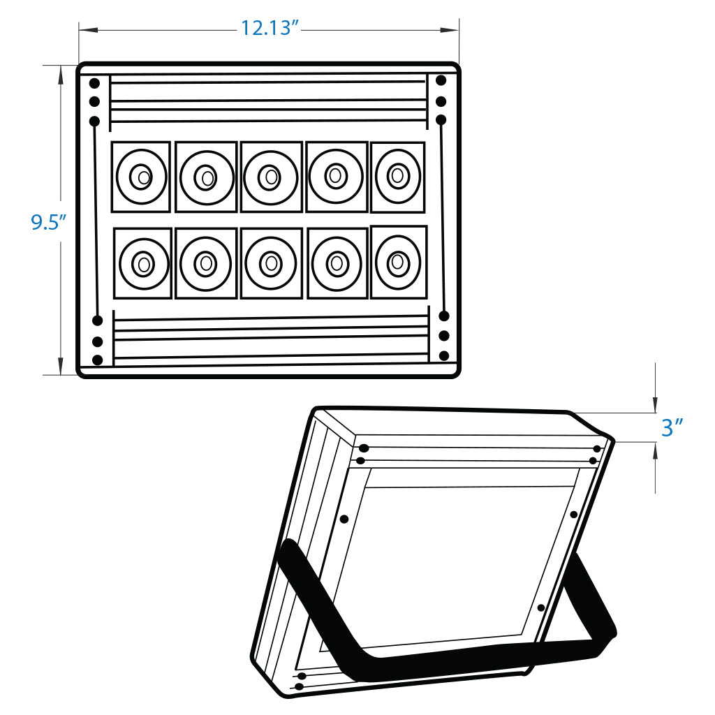 Industrial rugged High Voltage LED Spot light. Bright high output dependable solid construction Aransas LED Search Light. Dimensions