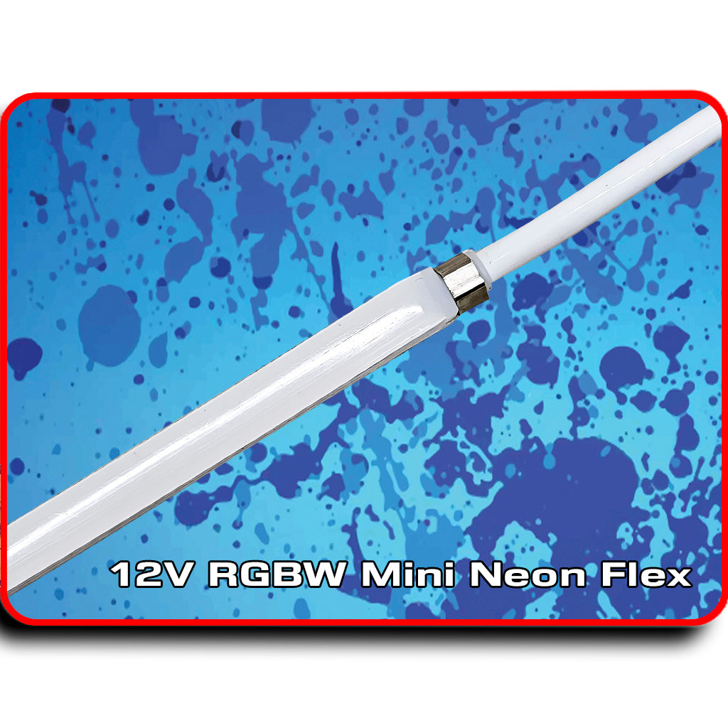 12V RGBW Mini Neon Flex on a blue splatter background