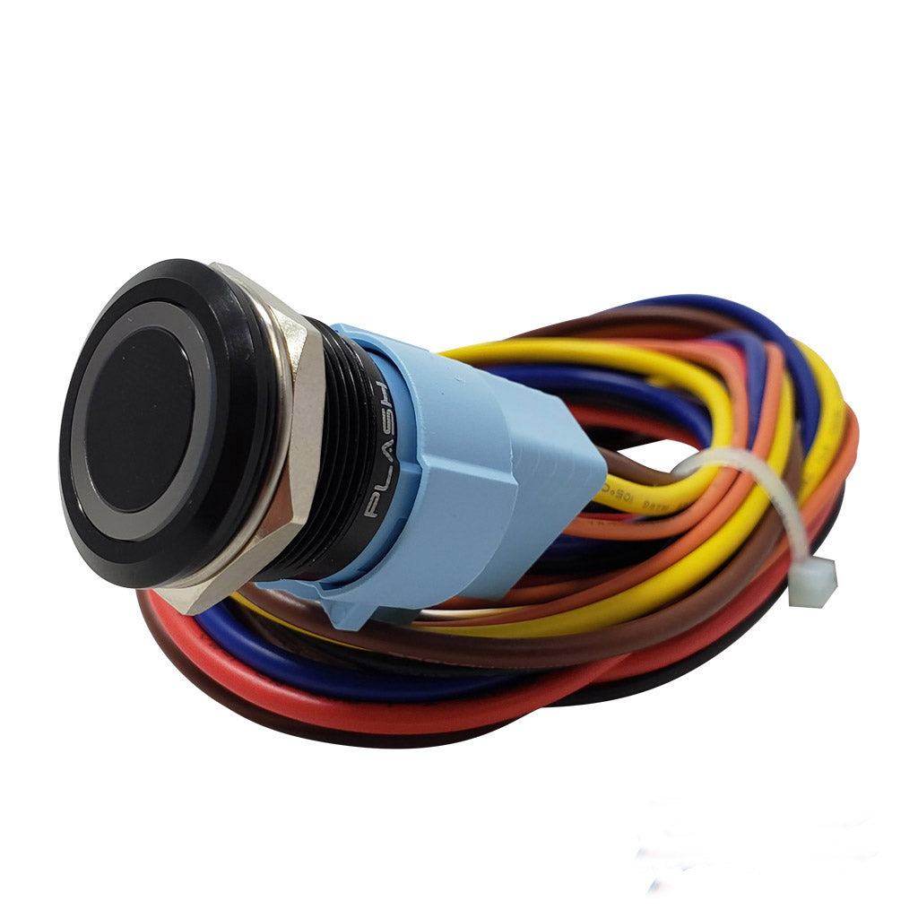 15A-Rated-Black-Annodized-Blue-LED-Latching-Momentary-3FT-Wire
