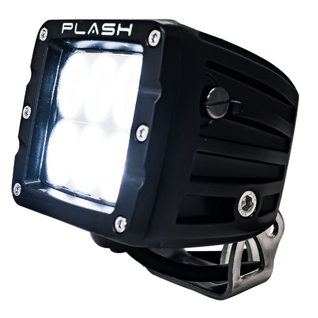 30 W Driving Beam Single Black Housing Lights On
