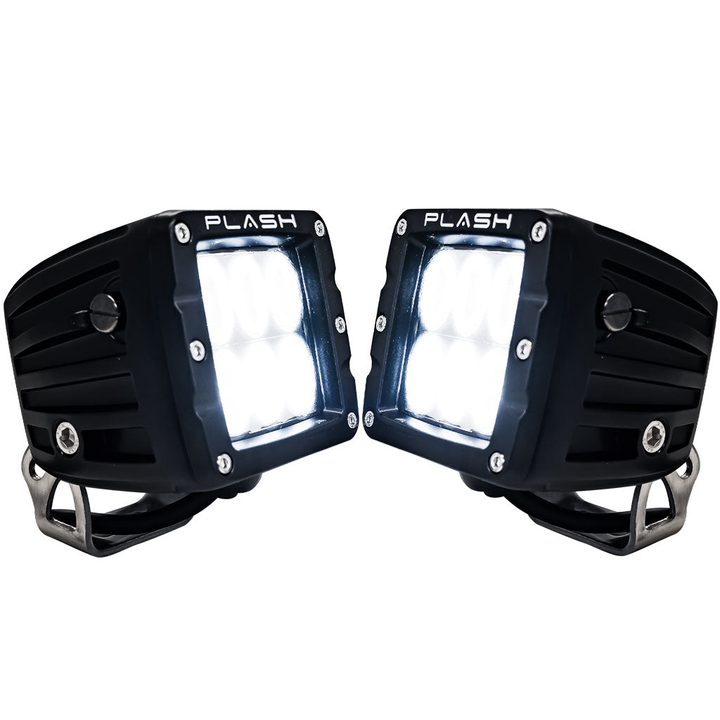 30 W Driving Beam Pair Black Housing Lights On