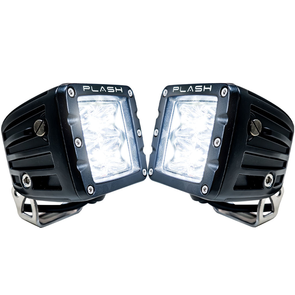 Pair of dependable work lights - extreme distance - spot - stainless steel - marine - quality led cubes