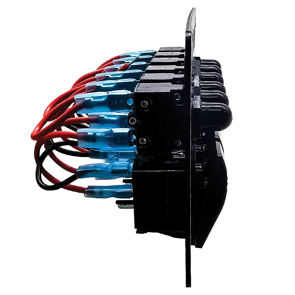 Electrical panel with multiple wires connected on a white background