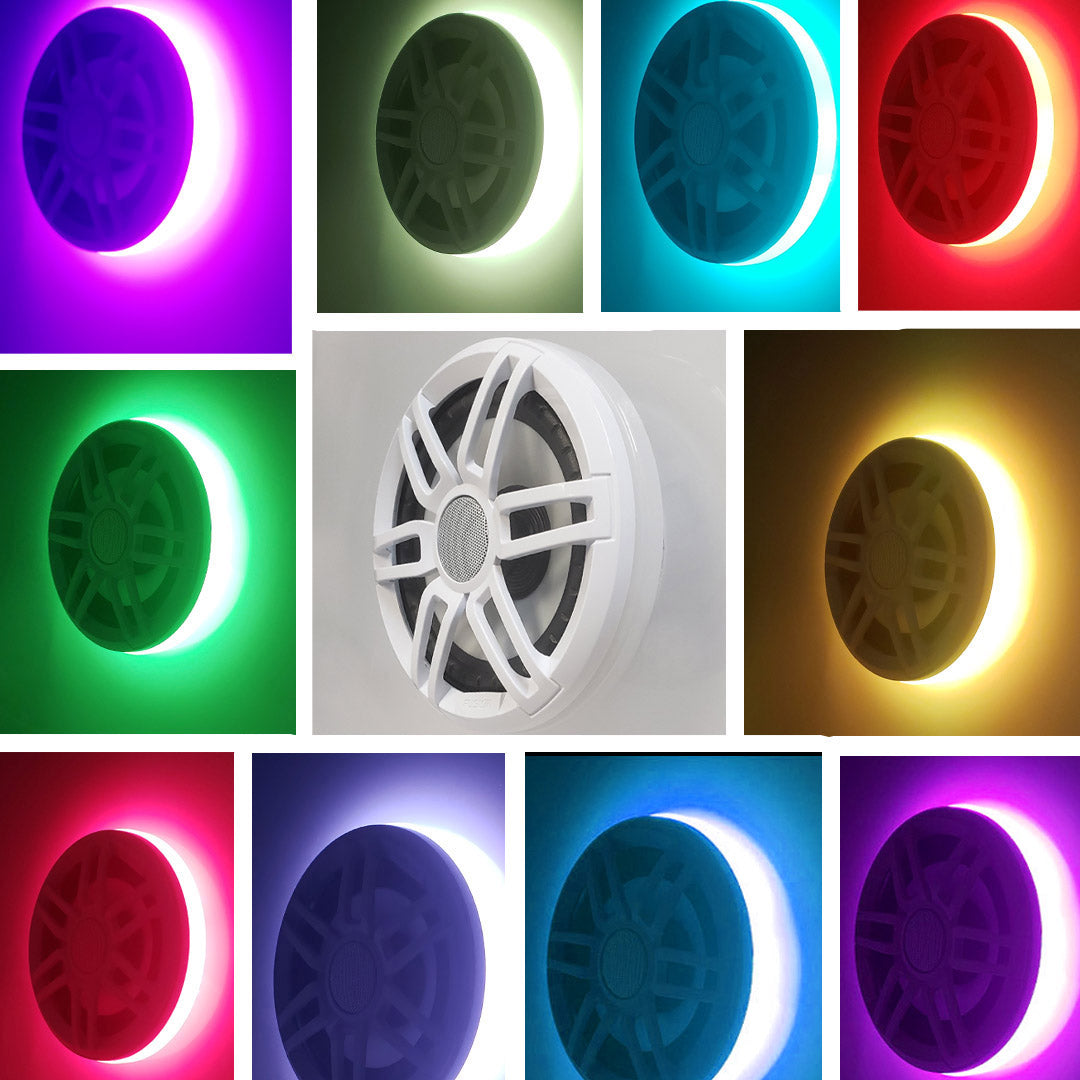 High output RGB LED speaker ring installed on Fusion 6 inch marine speaker – daylight visible
Close-up of milky white acrylic RGB speaker ring – no hotspots