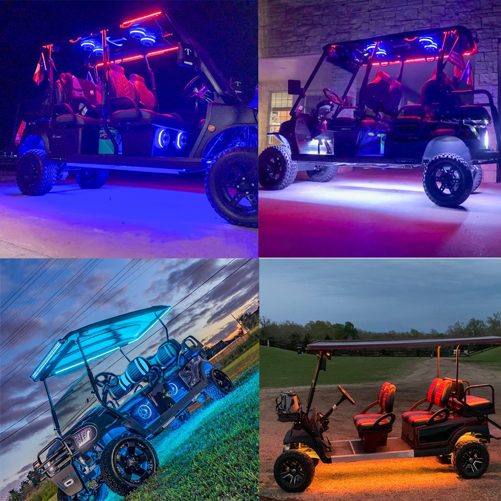 Golf Cart Under glow LED Lighting RGB Bluetooth app controlled brightest waterproof Limo