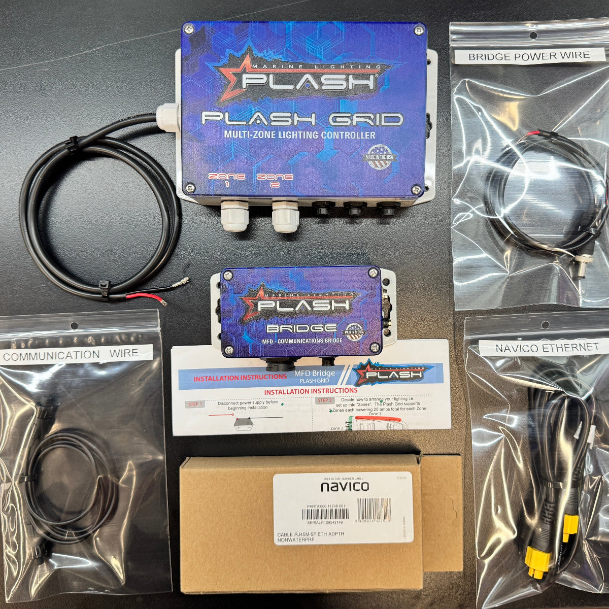 Plash grid multi-zone lighting controller for MFD on boat with cables and instructions