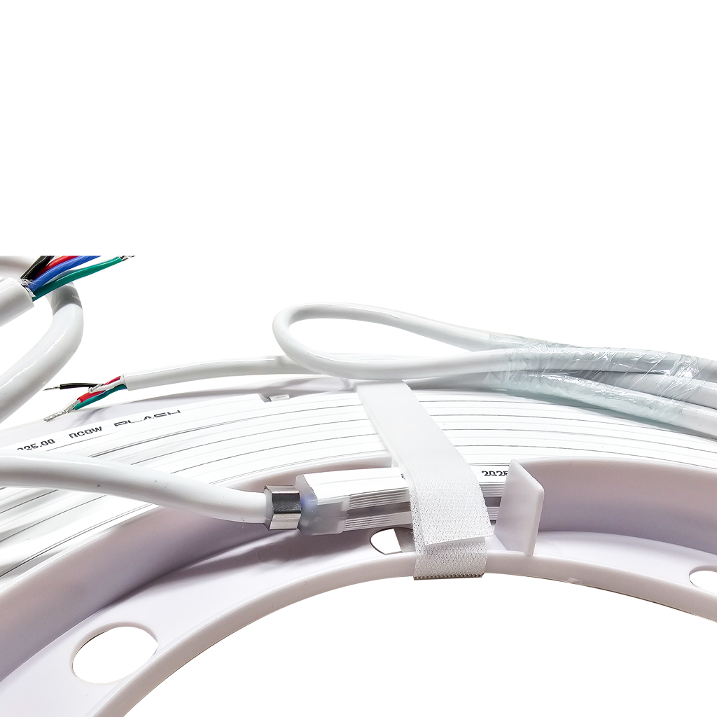 Close-up of waterproof end cap to RGBW Mini Neon Flex Led Strip Light.