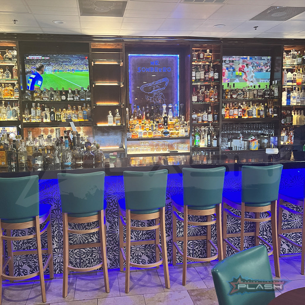 Custom retrofit of LED lighting at Mr. Sombrero's bar League City Tx by Plash