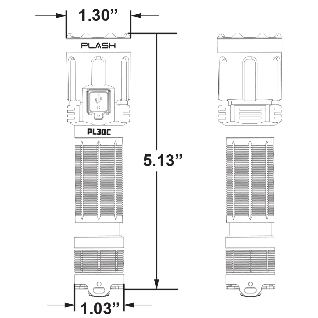 PL30C Tactical LED Flashlight dimensions drawing compact size