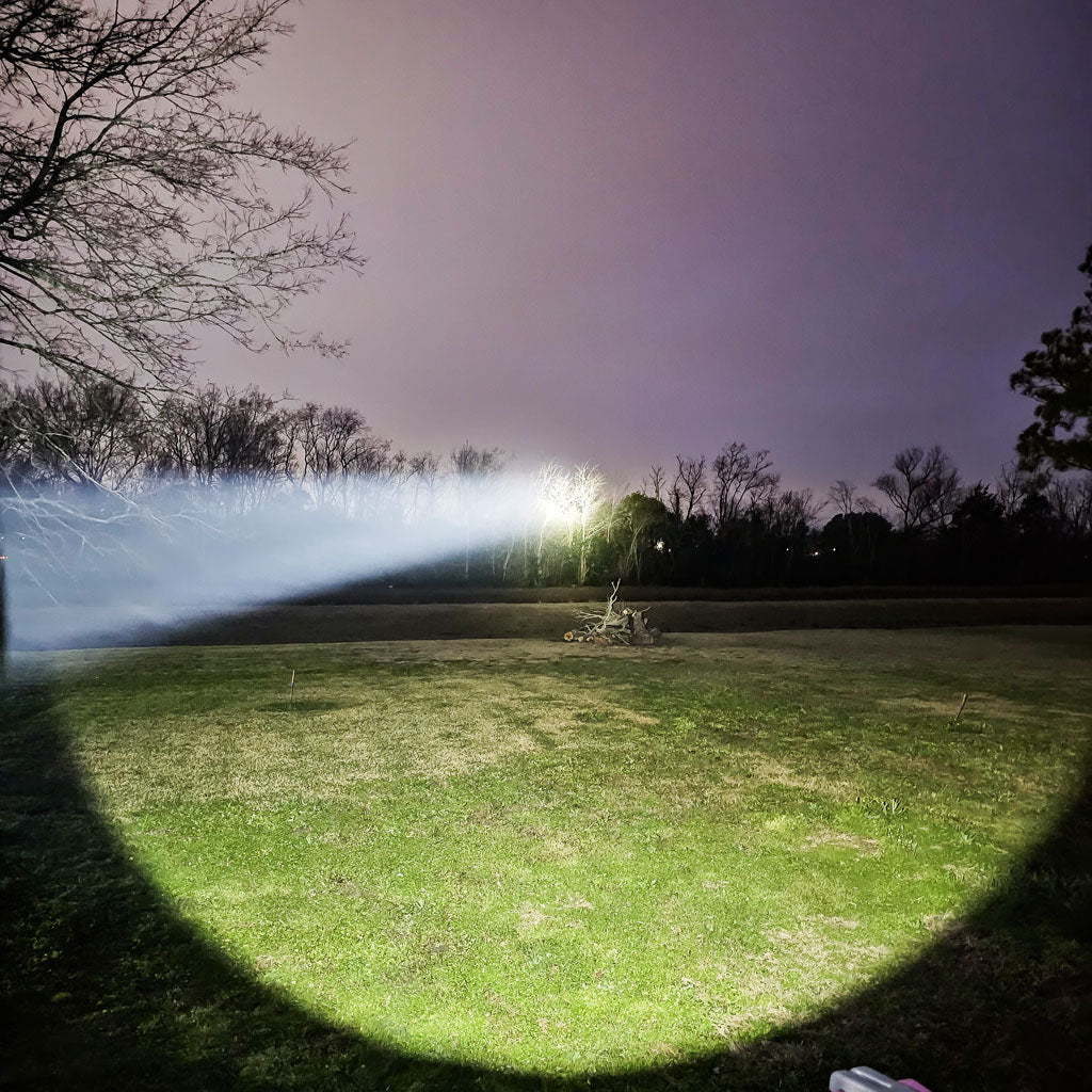 PL50X dual color long range LED flashlight white beam at night by Plash