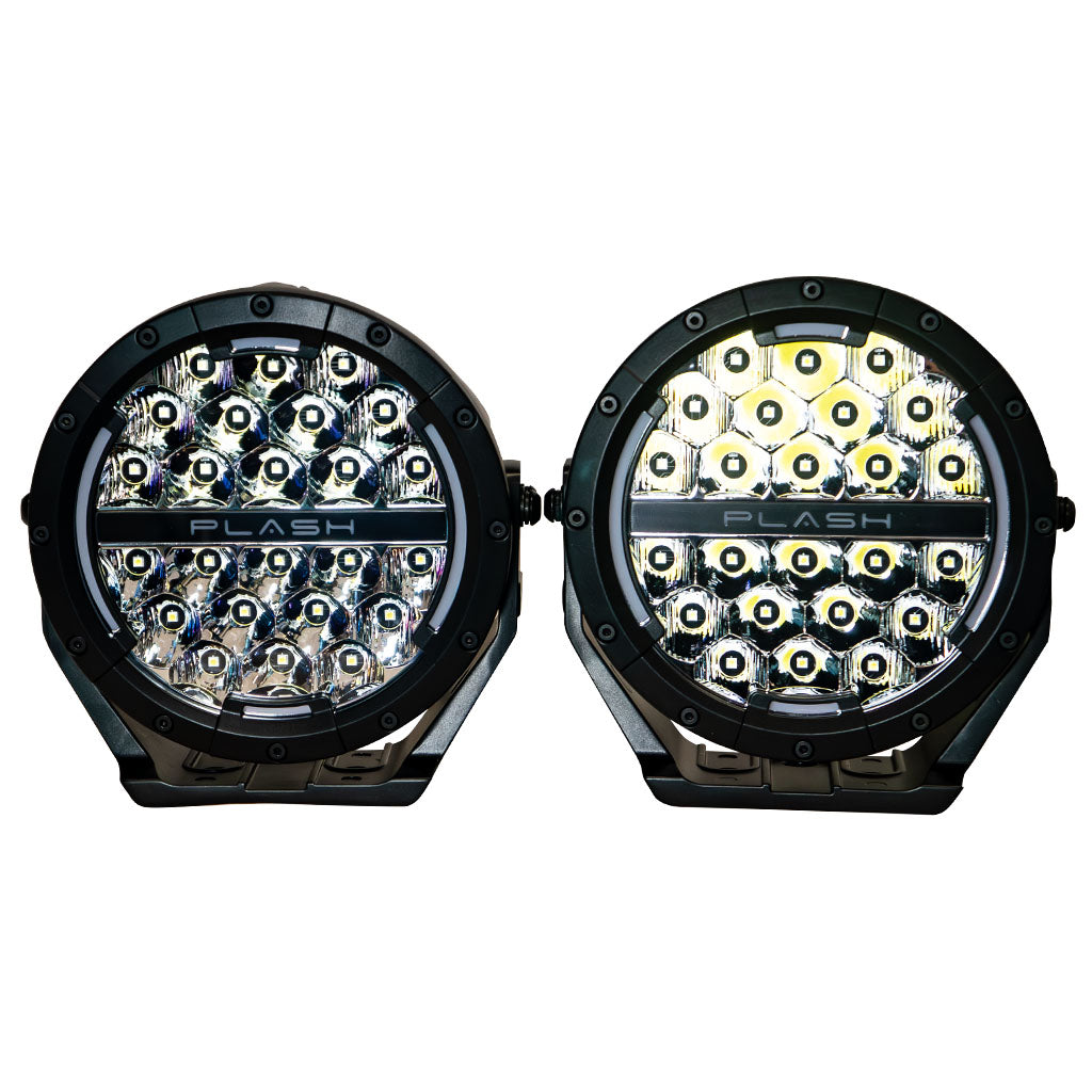 Pearl II 7 Inch Round LED Marine Search Light Pair installed on boat by Plash