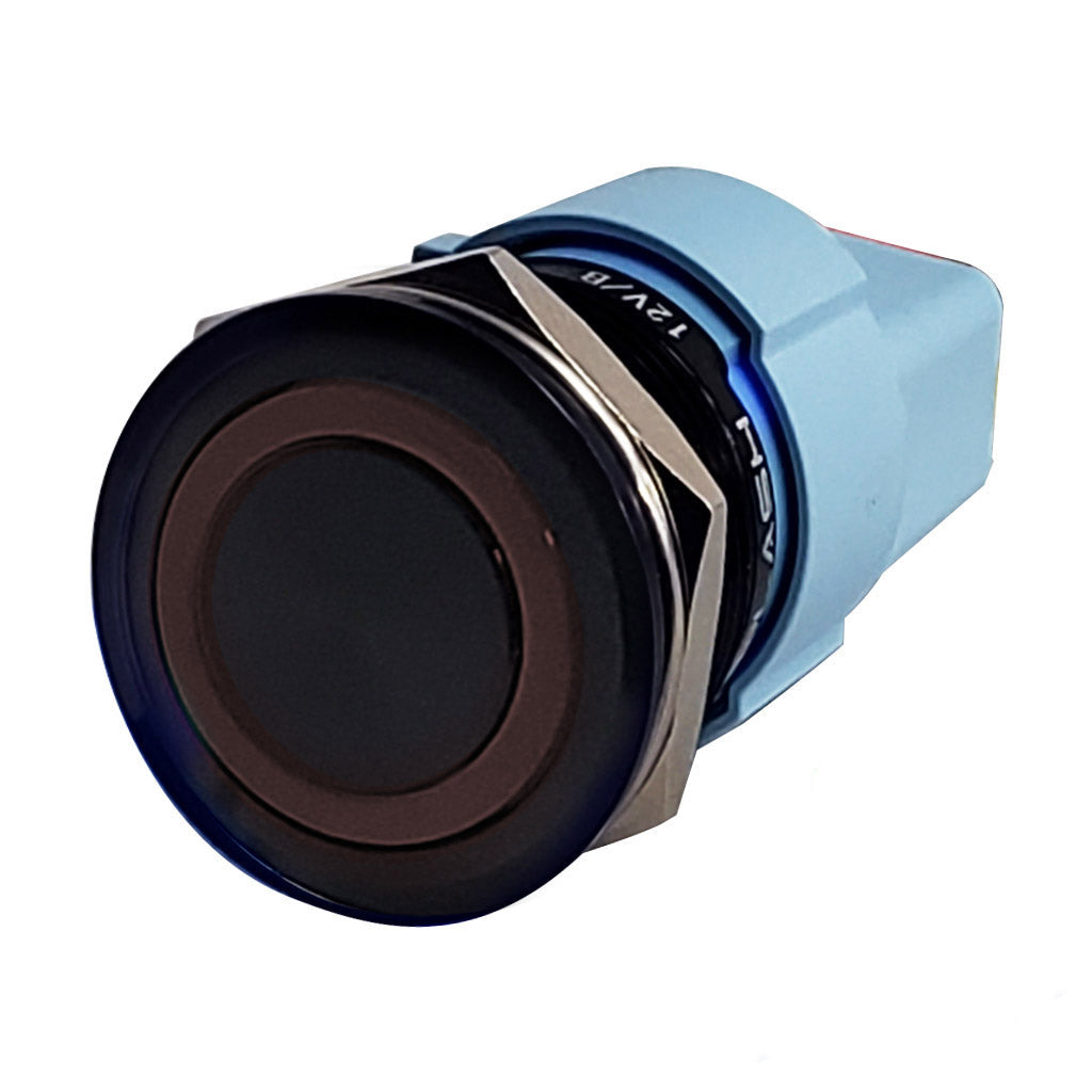RED Push Button Illuminated Switch Marine Boat Waterproof Anodized Black