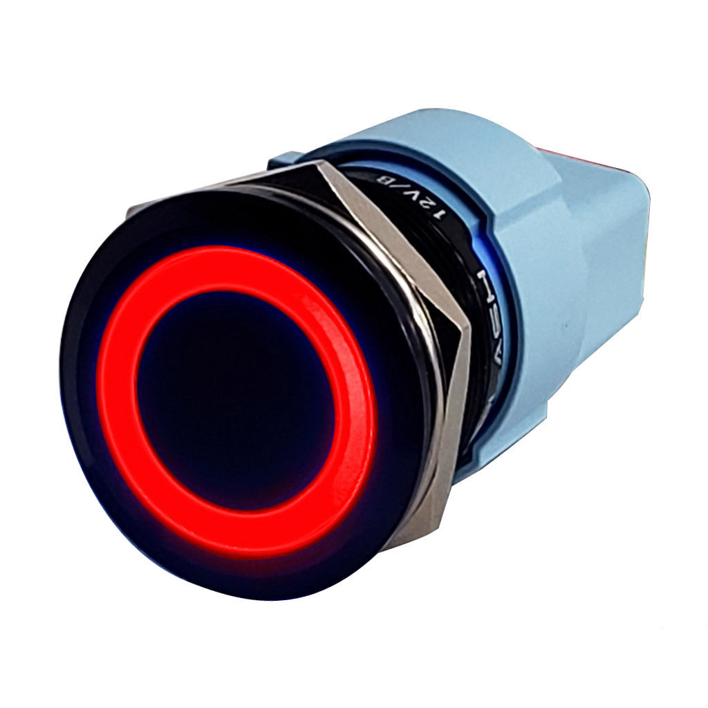 RED Push Button Illuminated Switch Marine Boat Waterproof Anodized Black