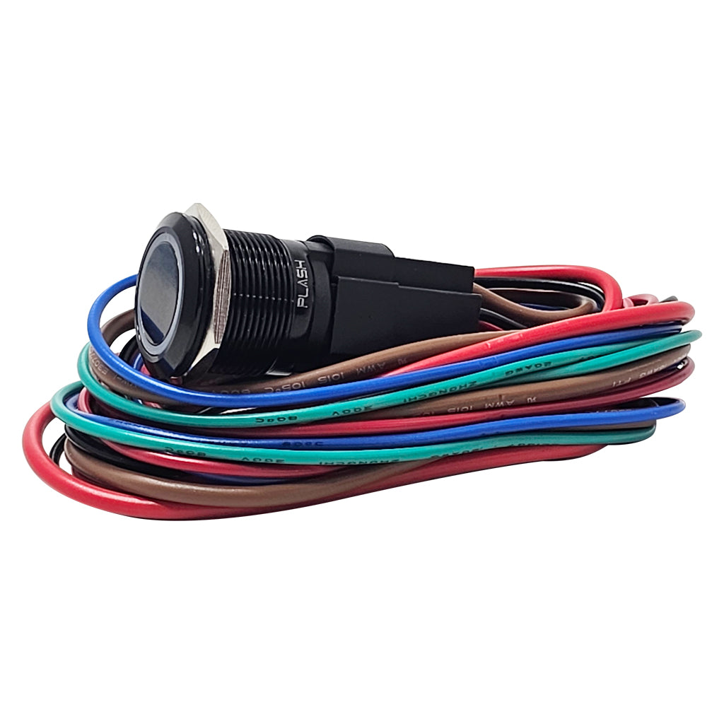 Black-Anodized-Marine-Push-Button-20A-Rated-With-Harness