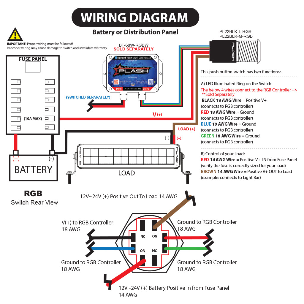 Black-Anodized-Marine-Push-Button-20A-Rated-RGB-Wiring-Diagram