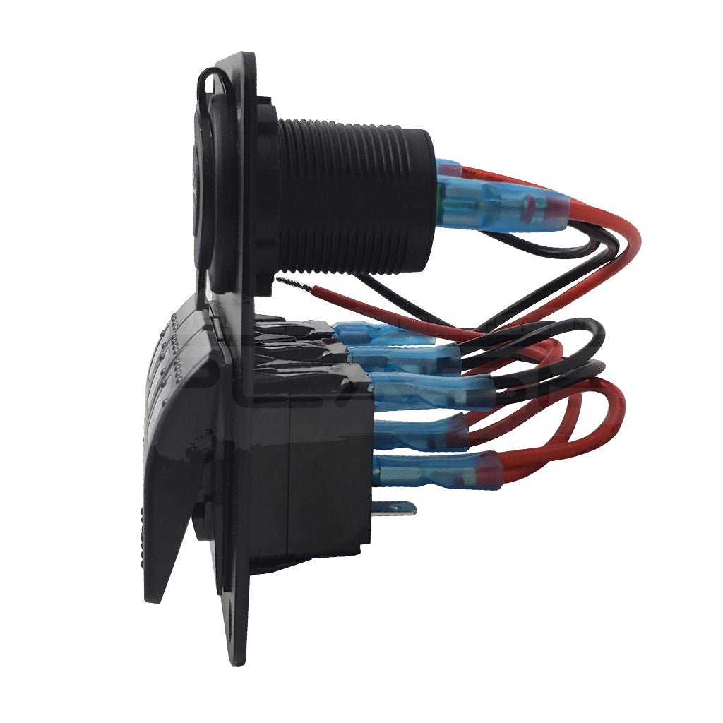 Three panel rocker switch panel waterproof, dustproof includes voltometer, dual usb charger