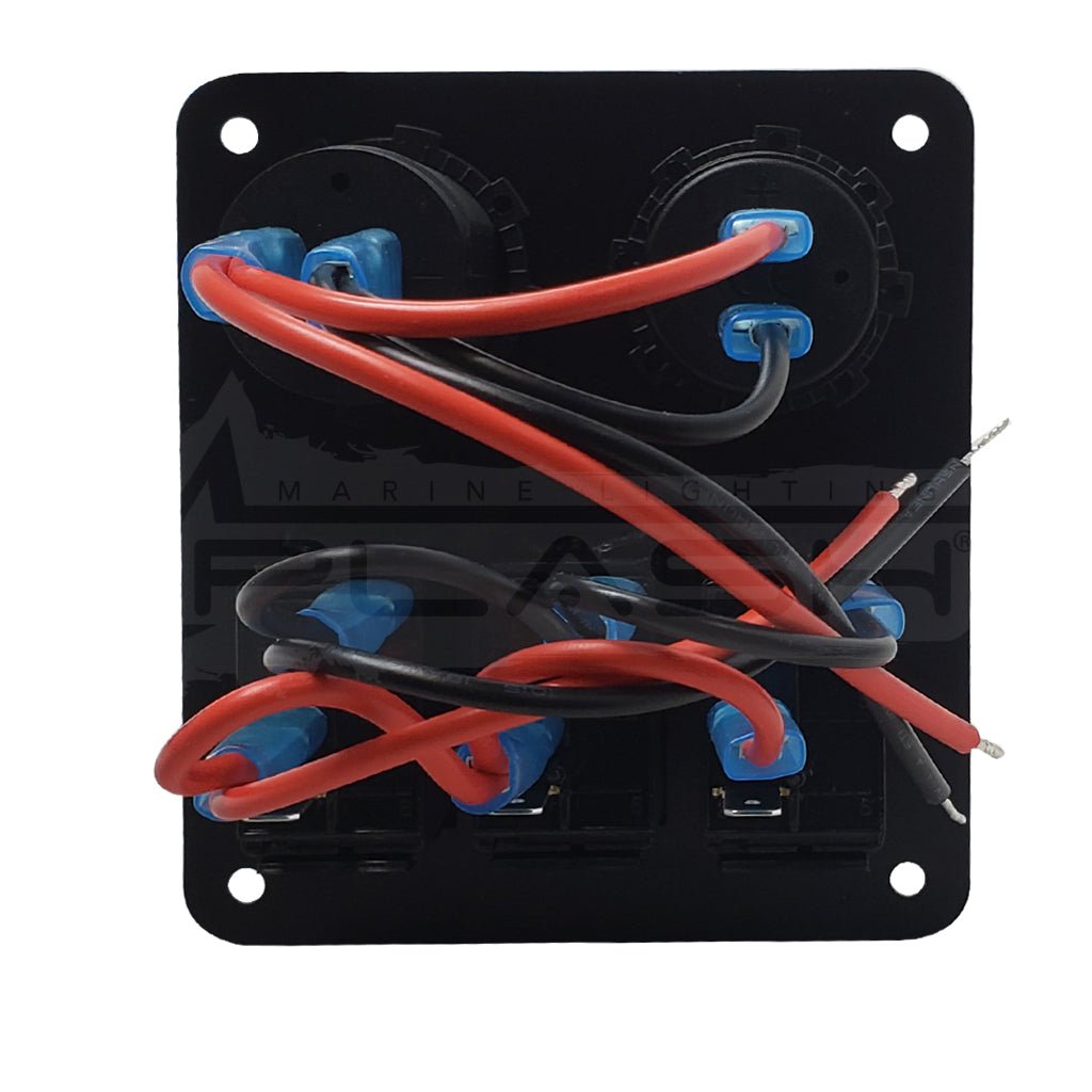 Three panel rocker switch panel waterproof, dustproof includes voltometer, dual usb charger pre wired