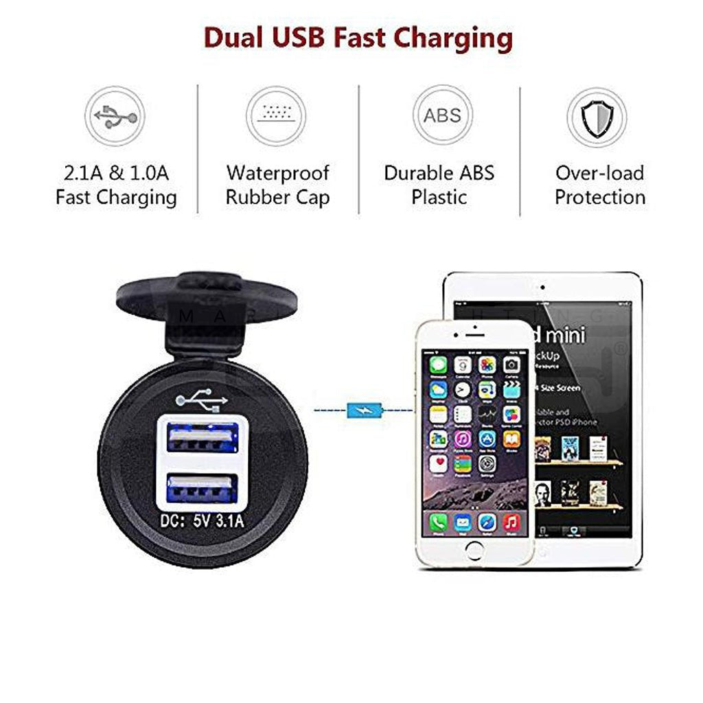 Three panel rocker switch panel waterproof, dustproof includes voltometer, dual usb charger