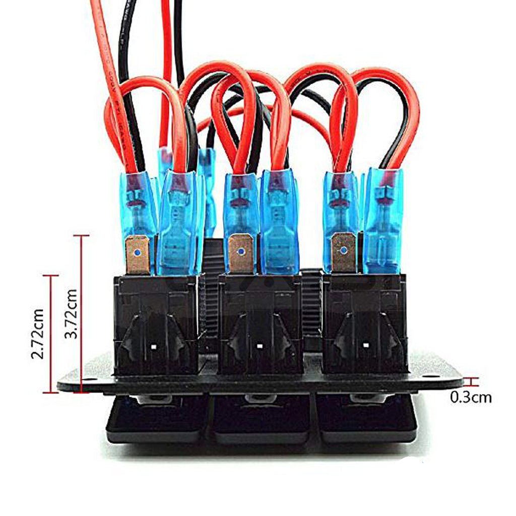 Three panel rocker switch panel waterproof, dustproof includes voltometer, dual usb charger-Dimensions