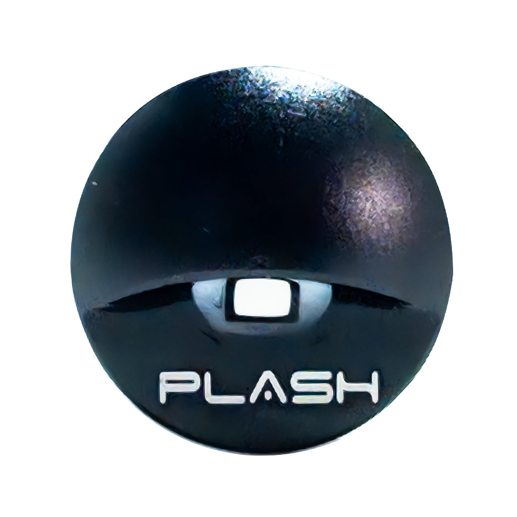 Threaded marine LED step light in hard anodized black housing with its LED light off detailed front view on a white background