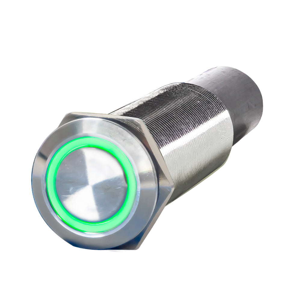 19MM Stainless Steel Dual Output Marine Switches GREEN LED Circuit 1 OFF Circuit 2 ON