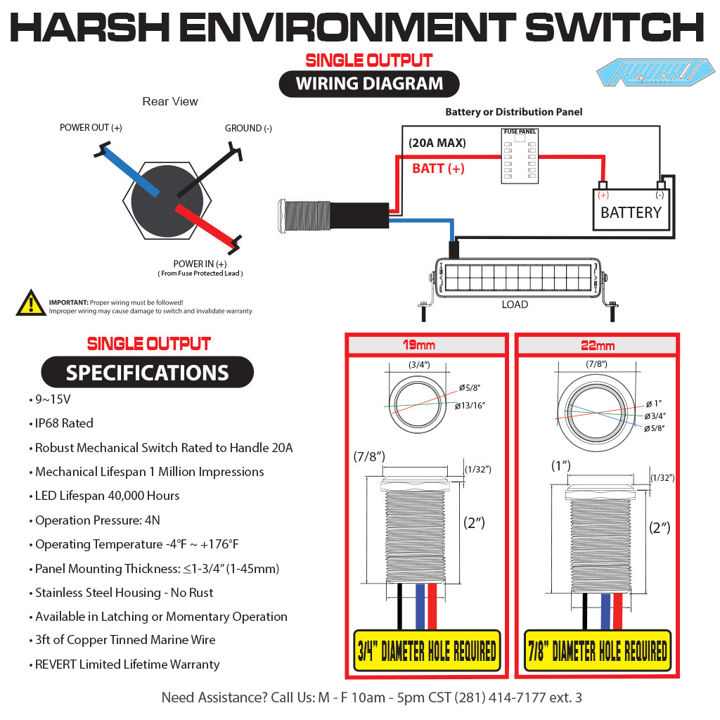 Black Stainless Steel Harsh Environment Marine Switch 22MM Wiring Diagram