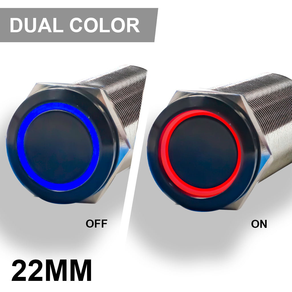 Black Stainless Steel Harsh Environment Marine Switch 22MM Functions