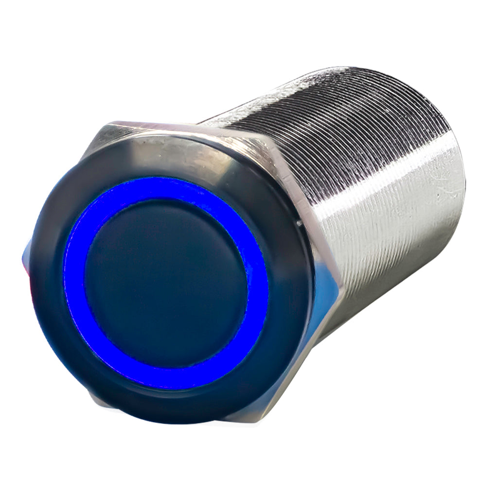 Black Stainless Steel Harsh Environment Marine Switch 22MM Blue LED