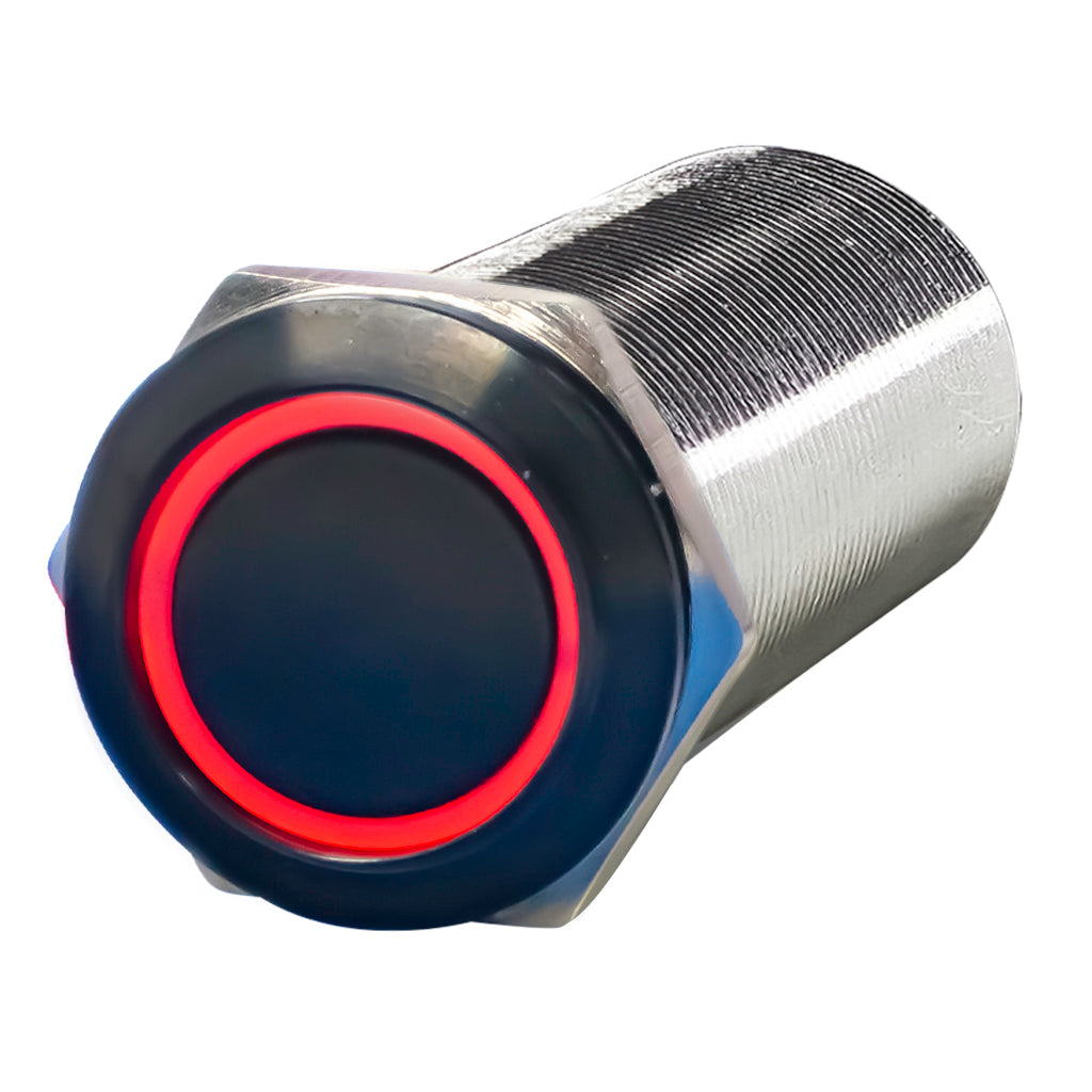 Black Stainless Steel Harsh Environment Marine Switch 22MM Red LED
