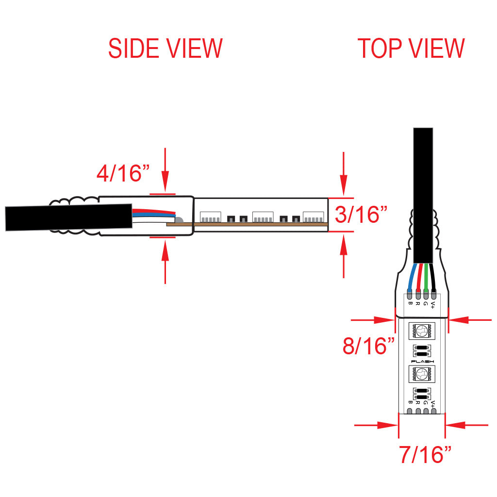 PLASH waterproof light strip dimensions diagram on white background.