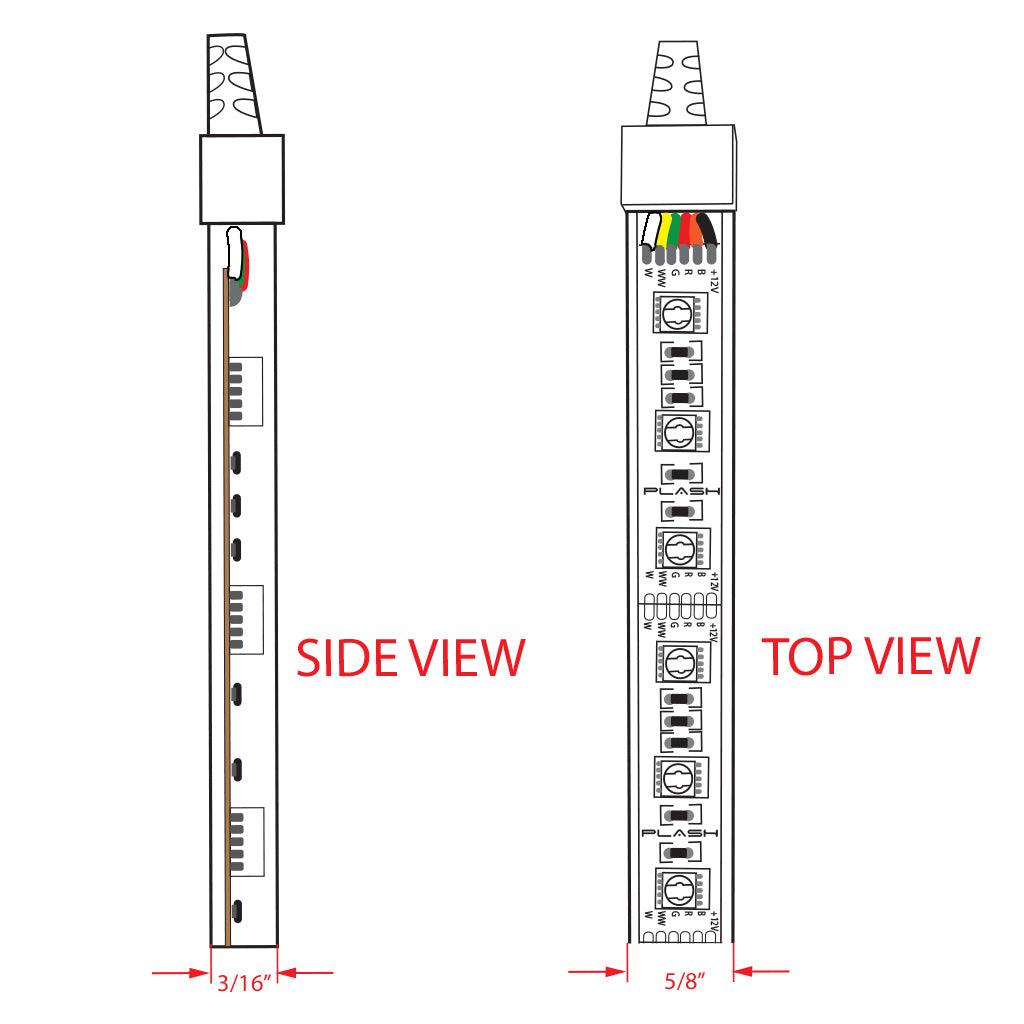 PLASH flexible light strips RGB CCT dimensions drawings.