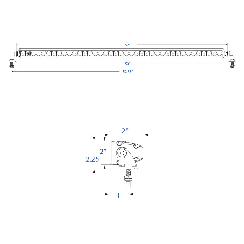 50" 52" Single Row LED Light Bar Plash Dimensions