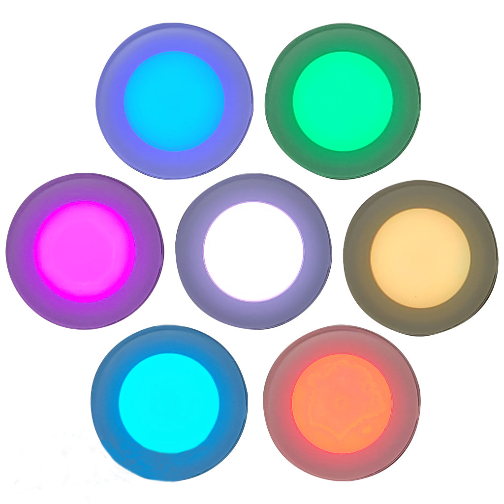 Frosted White Durable Lens Light. Surface Mounted. RGB LED Decklight. Plashlights. Multi Color Collage