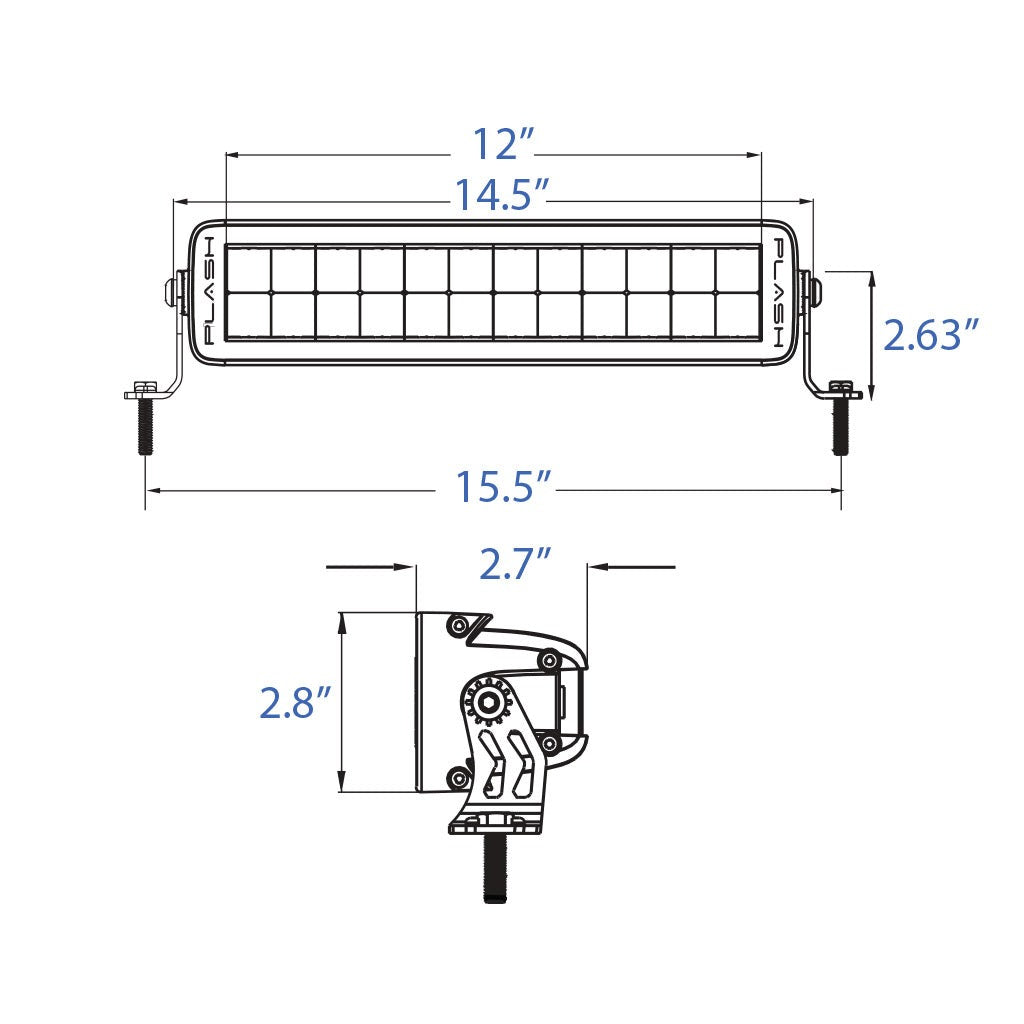 X2 Series Light Bar 12inch White Housing Dimensions