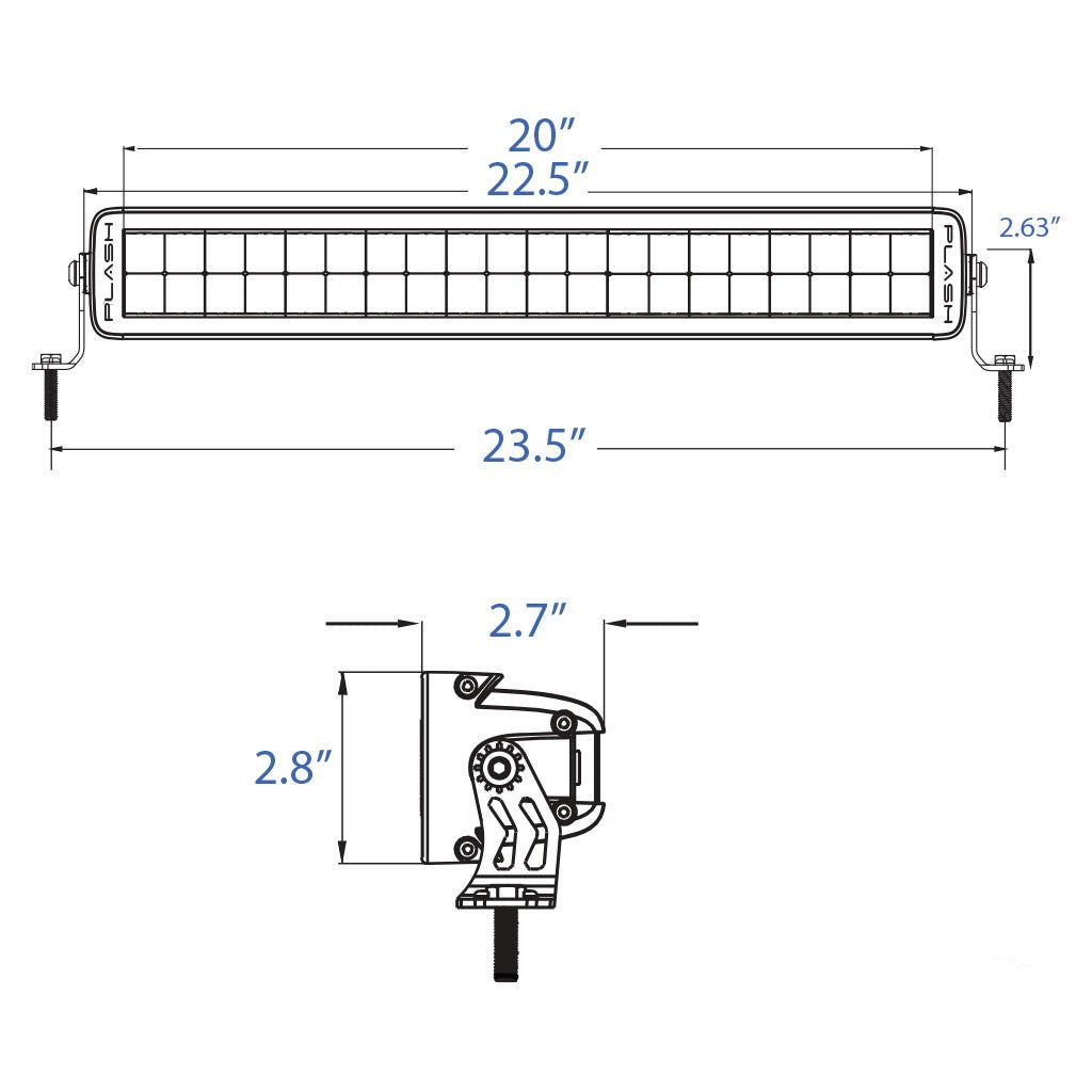 X2 Series Light Bar 20inch White Housing Dimensions