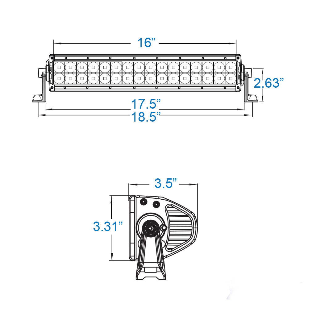 XX Series Light Bar 16INCH White Housing Dimensions