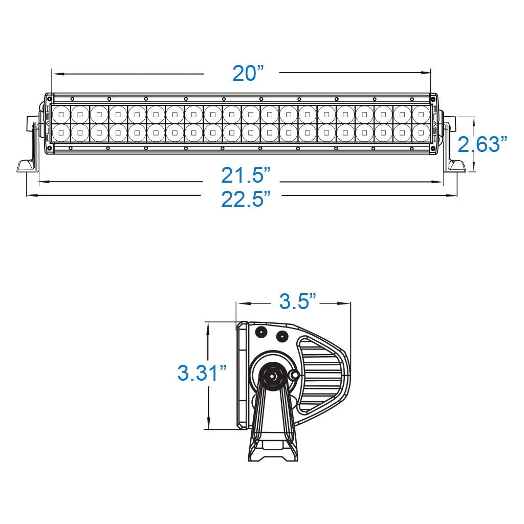 XX Series Light Bar 20INCH White Housing Dimensions