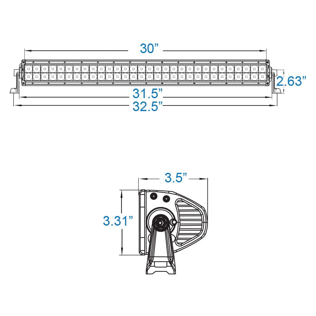 XX Series LIght Bar 30INCH White Housing Dimensions