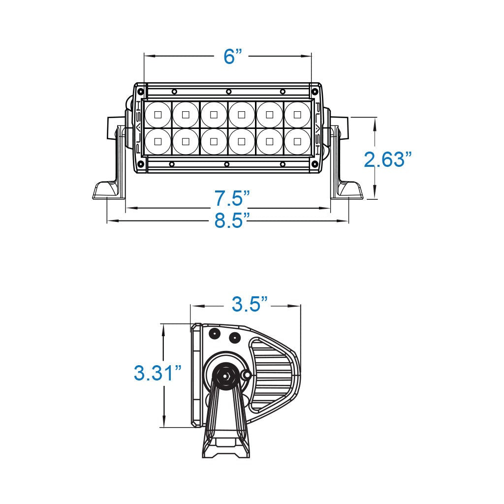 XX Series Light Bar 6INCH Dimesnions