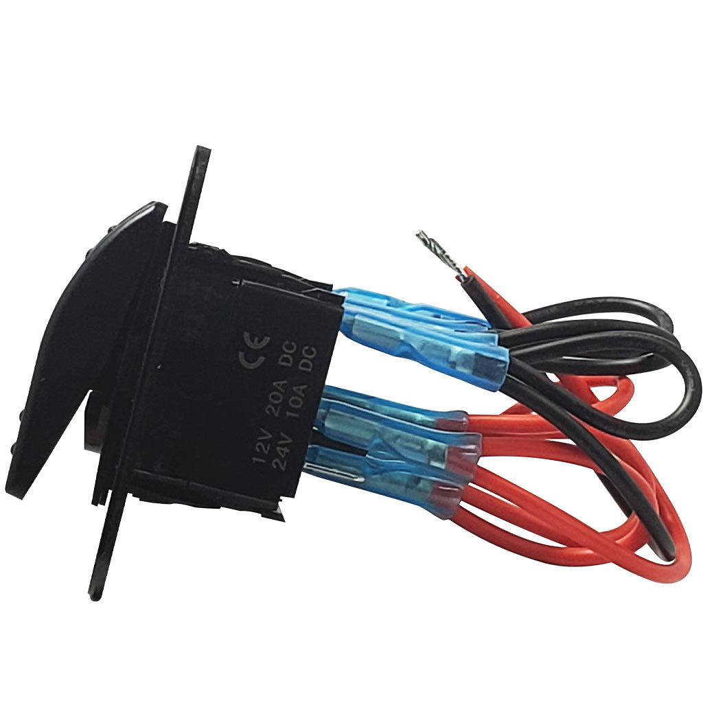 Marine Grade, 2 Gang, Rocker Switches, Waterproof, Aluminum Faceplate, Blue LED, Side View