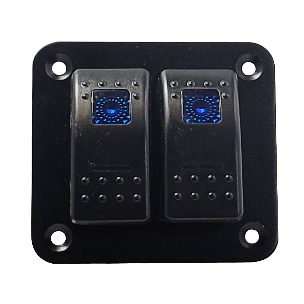 2 Gang Marine Grade Rocker Switch Panel. Waterproof, Aluminum Faceplate, Blue LED