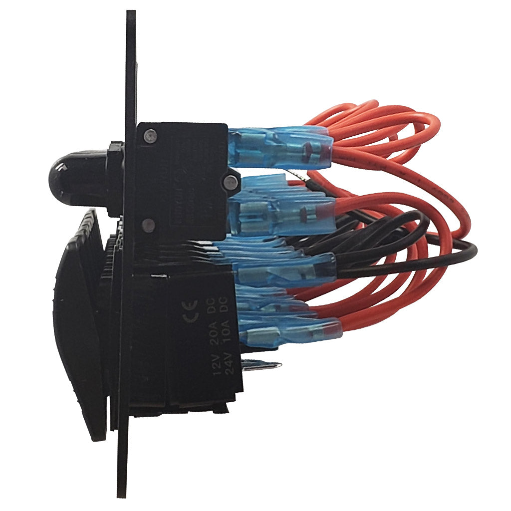 Marine Grade, 8 Gang Rocker Switches, Breakers Included, Aluminum Face, Blue LED, Pre-Wired, Waterproof, Wiring View