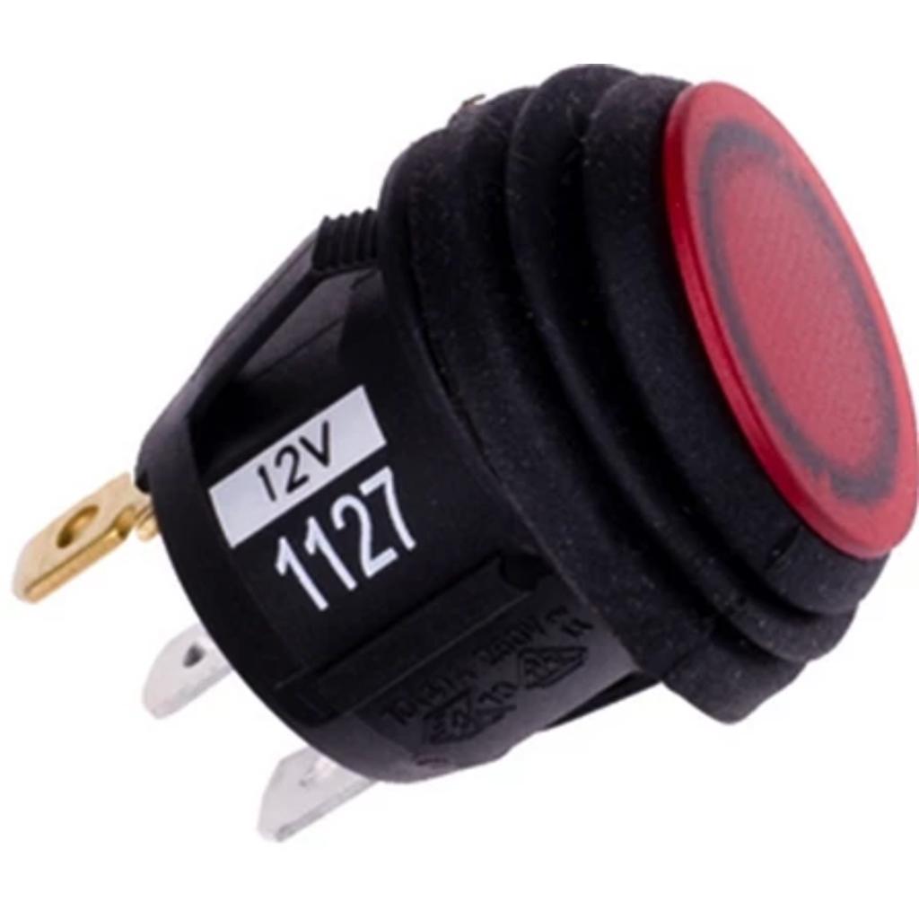 Round Waterproof Rocker Switch - Illuminates Red