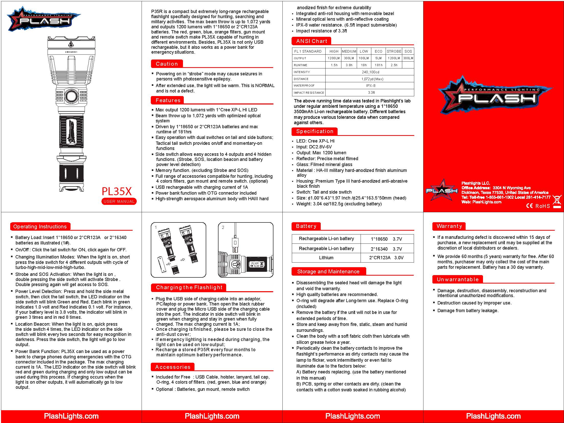 PL35X LED FLASHLIGHT INSTRUCTION SHEET