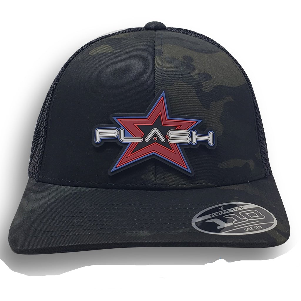PLASH Curved bill Snap-Back Black Camo front of Hat Marine Lighting