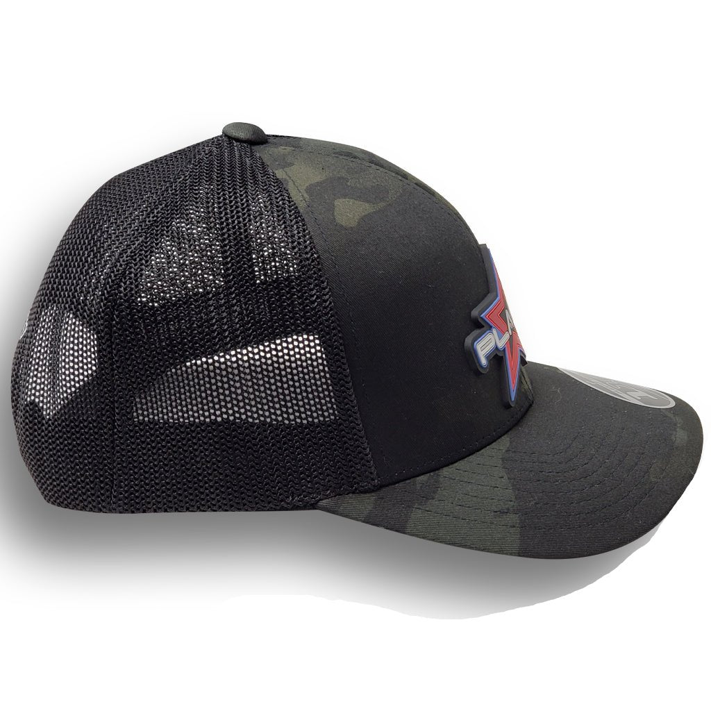 PLASH Curved bill Snap-Back Black Camo front of Hat Marine Lighting