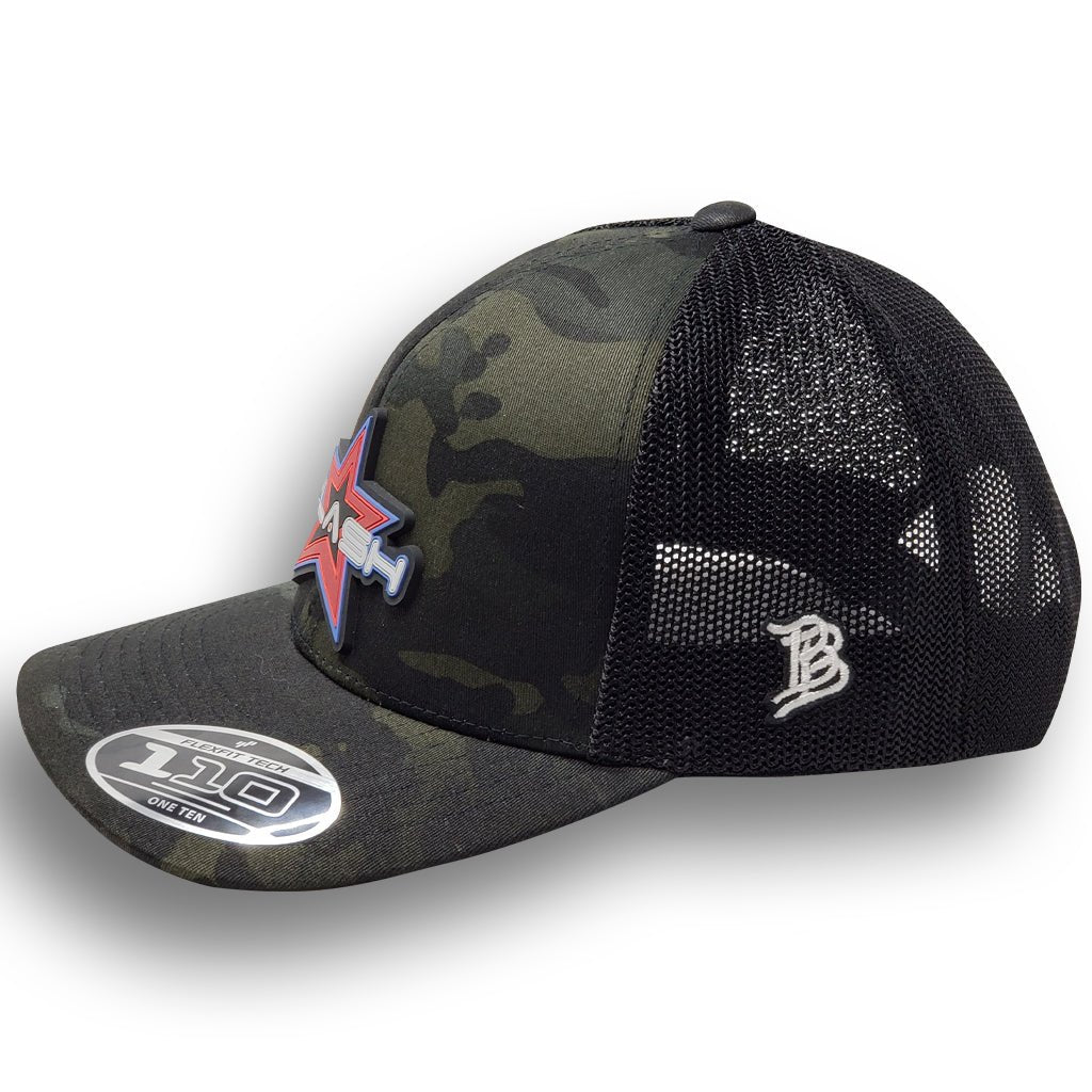 PLASH Curved bill Snap-Back Black Camo front of Hat Marine Lighting