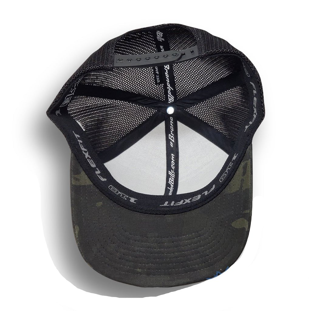 PLASH Curved bill Snap-Back Black Camo front of Hat Marine Lighting