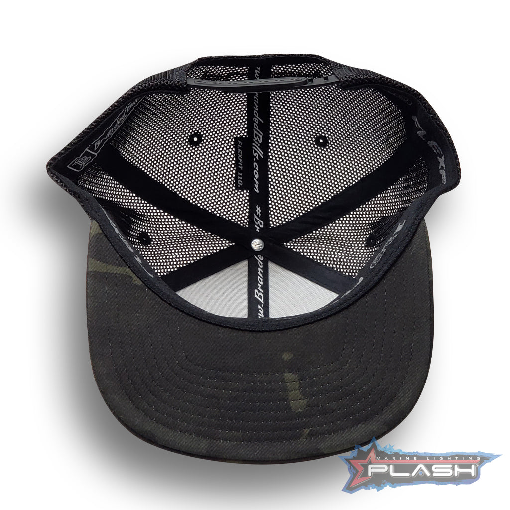 PLASH Flat bill Snap-Back Black Camo front of Hat Marine Lighting