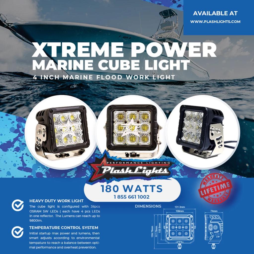 XTREME POWER CUBE LIGHT - 180W - MARINE CUBE LIGHT - 4 INCH MARINE FLOOD WORK LIGHT - HEAVY DUTY WORK LIGHT - TEMPERATURE CONTROL SYSTEM